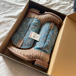 Men's Blue & Brown Ostrich Leather Western Boots - Cavenders 9 EE